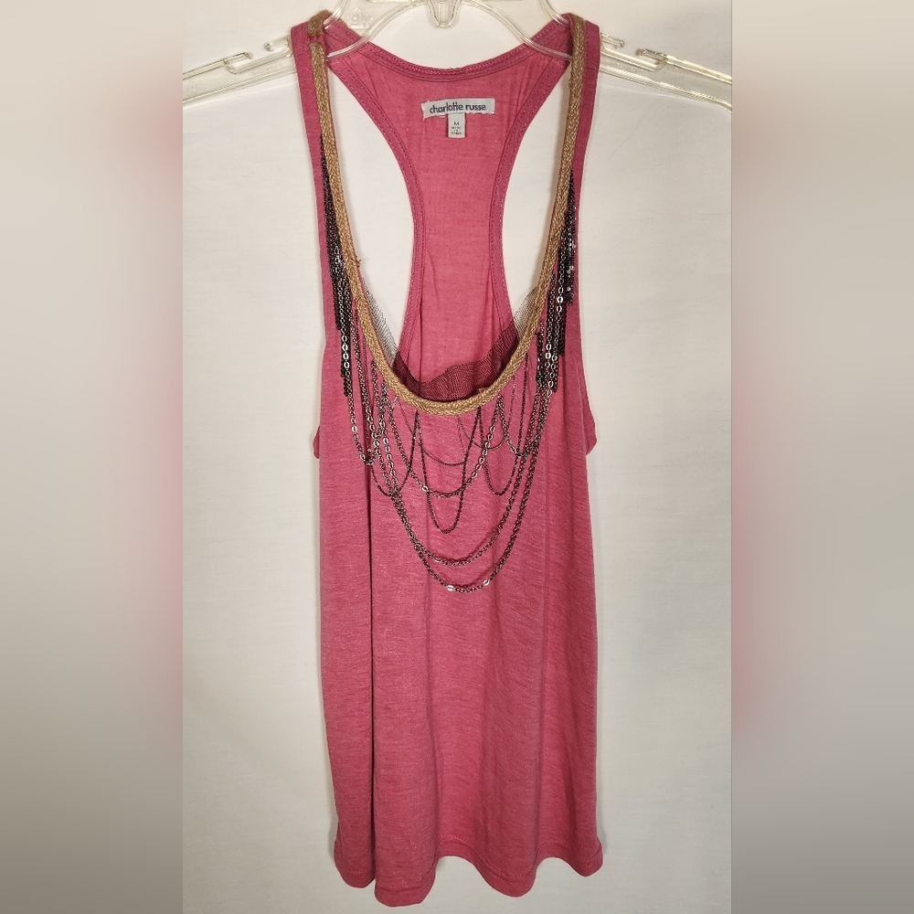 Charlotte Russe Chain Racerback Pink Tank Top - Womens- Size M